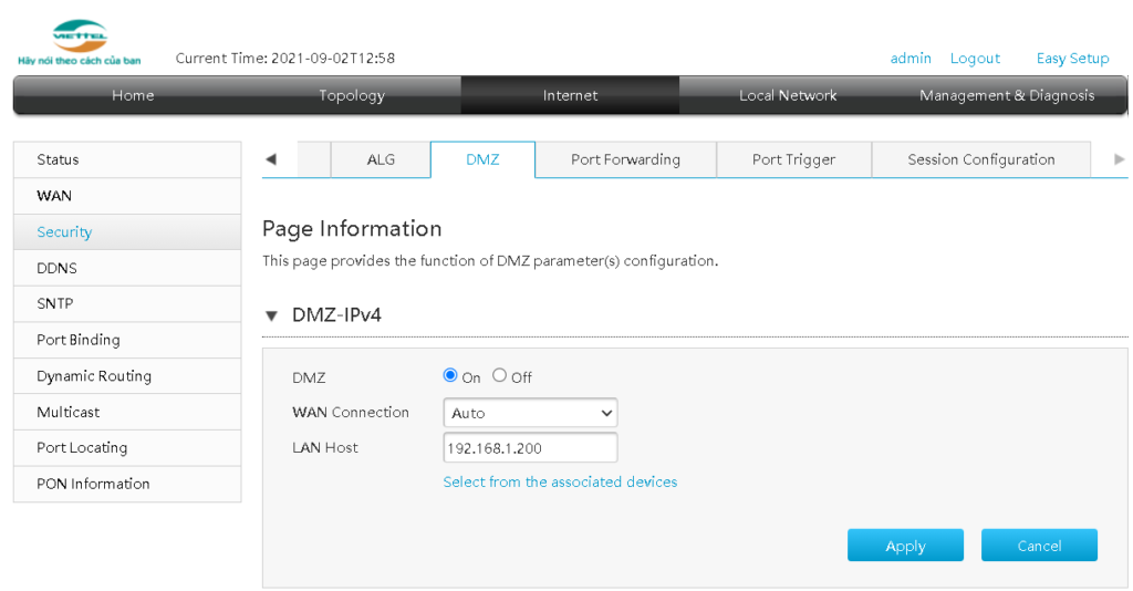 Mở port bằng DMZ
