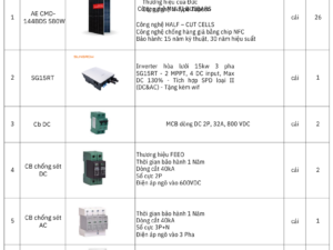 Danh sách thiết bị hệ hòa lưới bám tải 15 kw