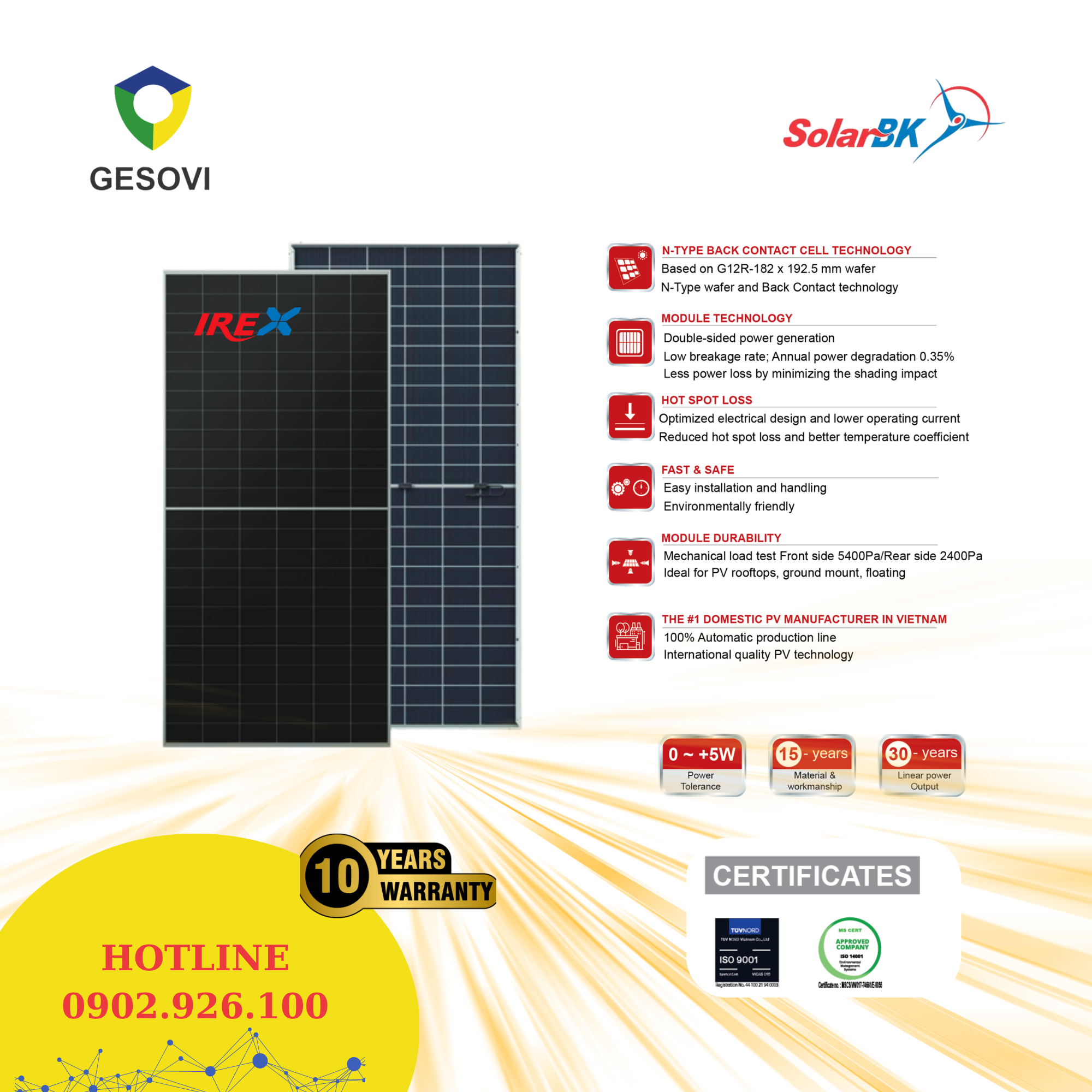 Pin Mặt Trời IREX 620W (6HTBD5-620) Pin Mặt Trời IREX 620W (6HTBD5-620)