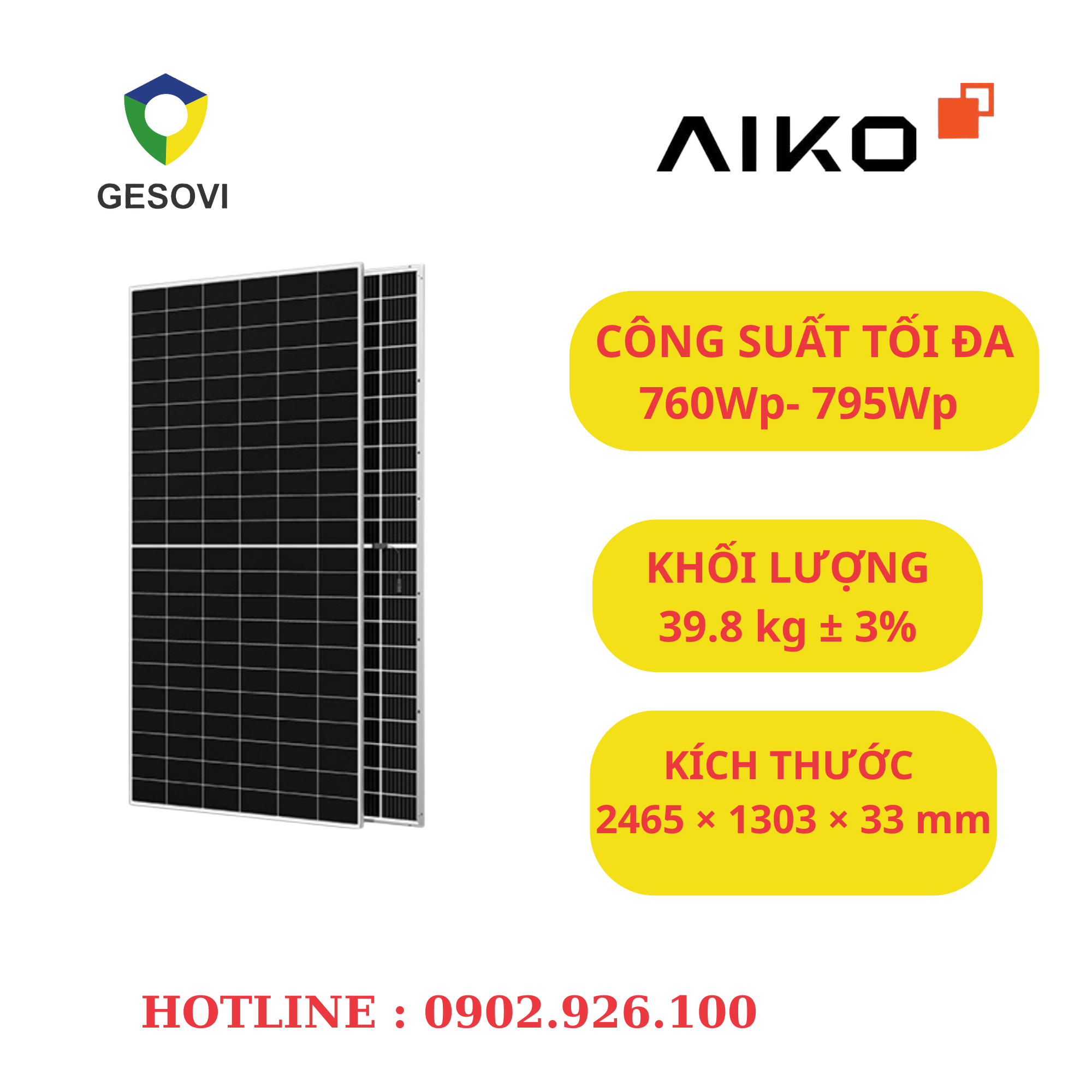 Tấm Pin Năng Lượng Mặt Trời Aiko 760Wp Tấm Pin Năng Lượng Mặt Trời Aiko 760Wp