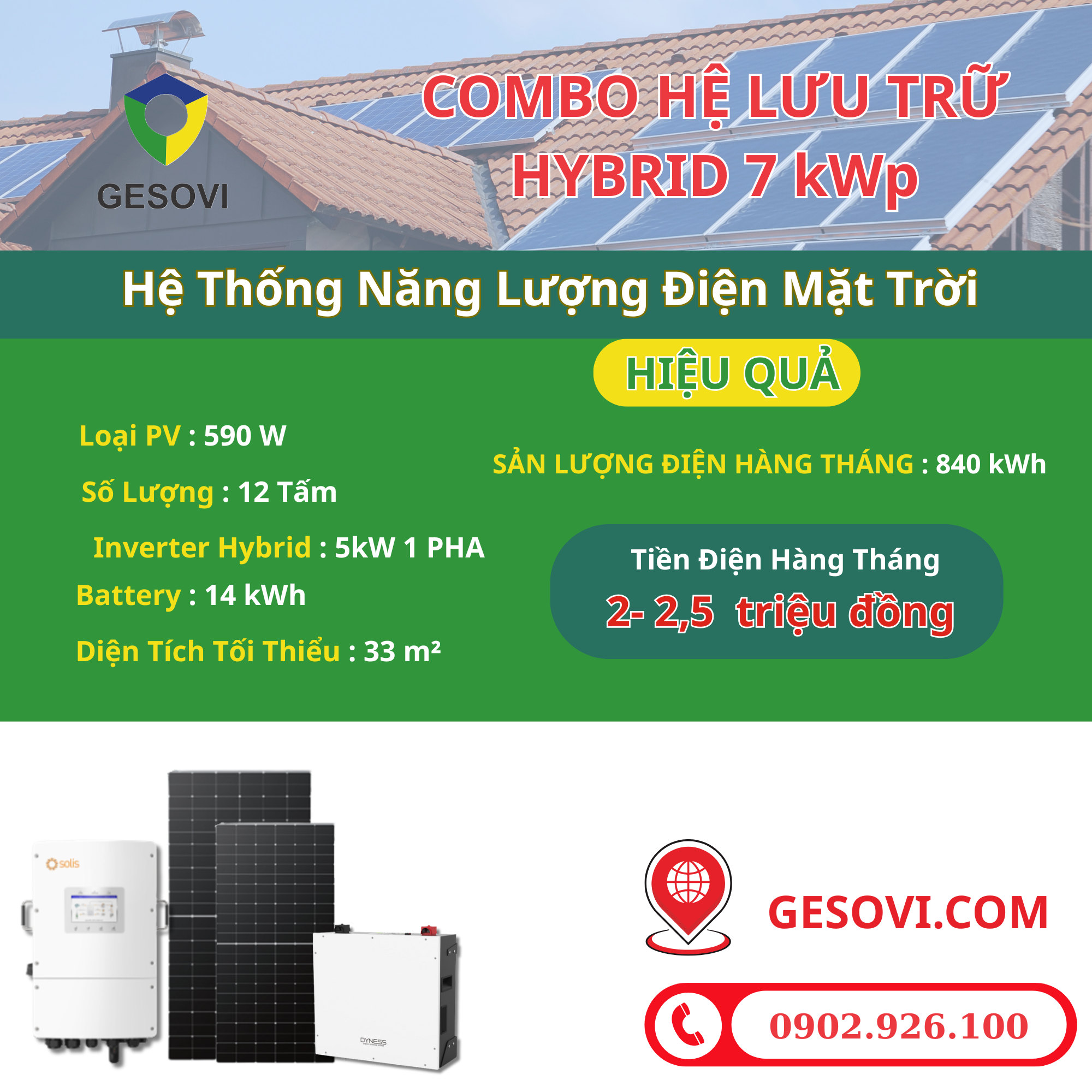Combo hệ điện mặt trời Hybrid 7kW Combo hệ điện mặt trời Hybrid 7kW