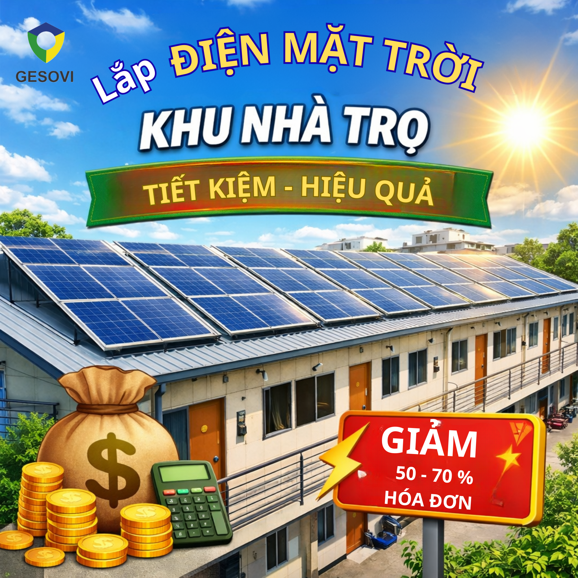 Lắp Điện Mặt Trời Cho Khu Nhà Trọ | Giảm 50–70% Tiền Điện