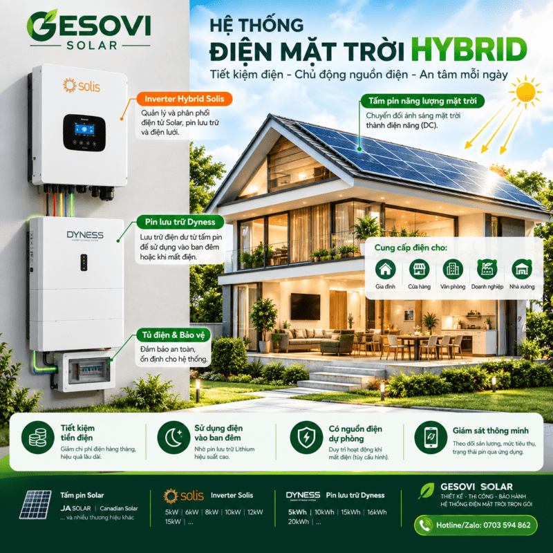 Lắp Hệ Thống Điện Mặt Trời Hybrid | Gesovi Solar