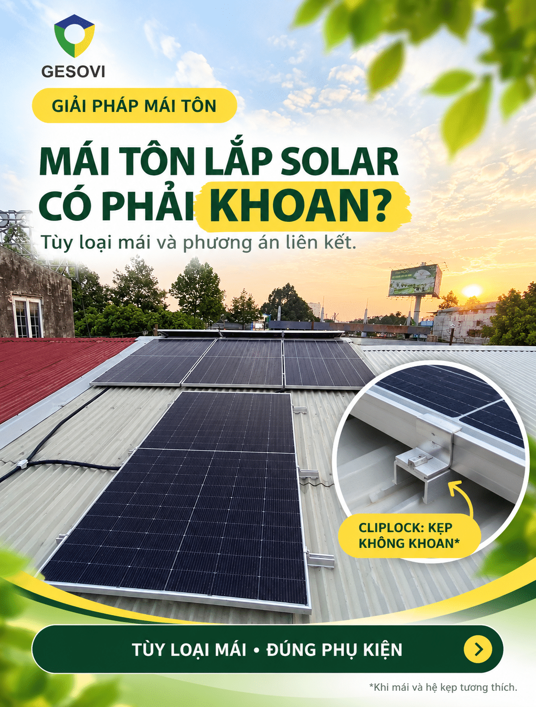 Lắp điện mặt trời trên mái tôn – Có phải khoan mái không?