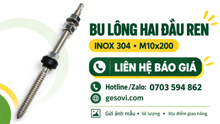 Bu lông hai đầu ren inox 304 M10x200 ( stockschraube)
